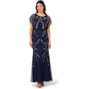 Adrianna Papell Women's Beaded Flutter Blouson Gown