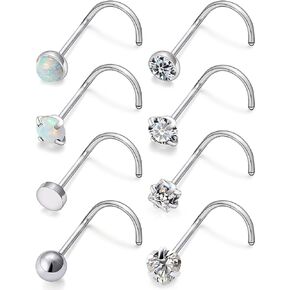 18G 20G 22G Titanium Nose Rings Opal Ball Heart Nose Rings Studs for Women Men Nose Piercing Jewelry Top CZ Diamond 3mm 8PCS