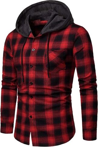DAVID.ANN Mens Long Sleeve Plaid Classic Casual Hoodie Jackets in Saudi Arabia