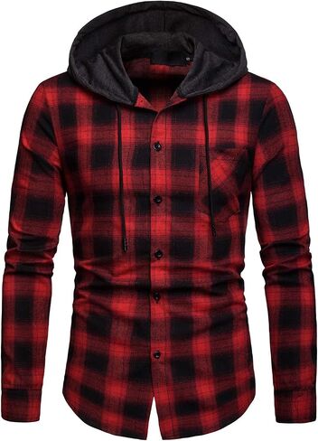DAVID.ANN Mens Long Sleeve Plaid Classic Casual Hoodie Jackets in Saudi Arabia