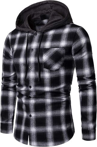 DAVID.ANN Mens Long Sleeve Plaid Classic Casual Hoodie Jackets in Saudi Arabia
