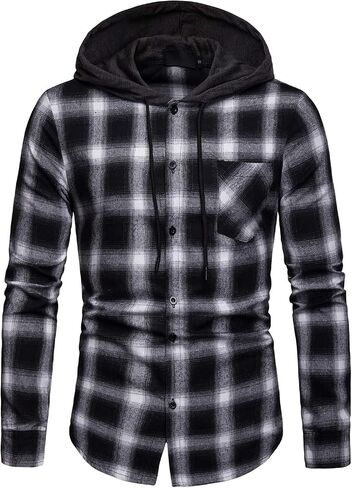 DAVID.ANN Mens Long Sleeve Plaid Classic Casual Hoodie Jackets in Saudi Arabia