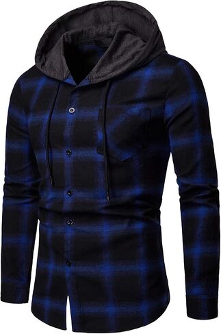DAVID.ANN Mens Long Sleeve Plaid Classic Casual Hoodie Jackets in Saudi Arabia