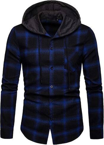 DAVID.ANN Mens Long Sleeve Plaid Classic Casual Hoodie Jackets in Saudi Arabia