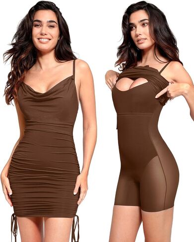 Popilush Shaper Dress - Ruched Dress with Drawstring to Adjust Dress Length to Mini Or Midi Dresses Tummy Control in Saudi Arabia
