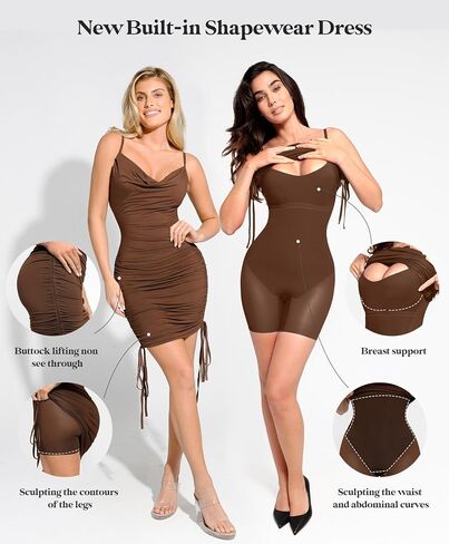 Popilush Shaper Dress - Ruched Dress with Drawstring to Adjust Dress Length to Mini Or Midi Dresses Tummy Control in Saudi Arabia
