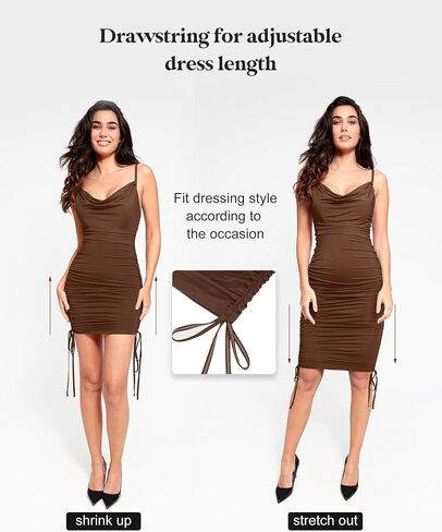 Popilush Shaper Dress - Ruched Dress with Drawstring to Adjust Dress Length to Mini Or Midi Dresses Tummy Control in Saudi Arabia