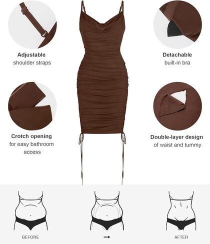 Popilush Shaper Dress - Ruched Dress with Drawstring to Adjust Dress Length to Mini Or Midi Dresses Tummy Control in Saudi Arabia