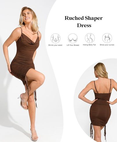 Popilush Shaper Dress - Ruched Dress with Drawstring to Adjust Dress Length to Mini Or Midi Dresses Tummy Control in Saudi Arabia