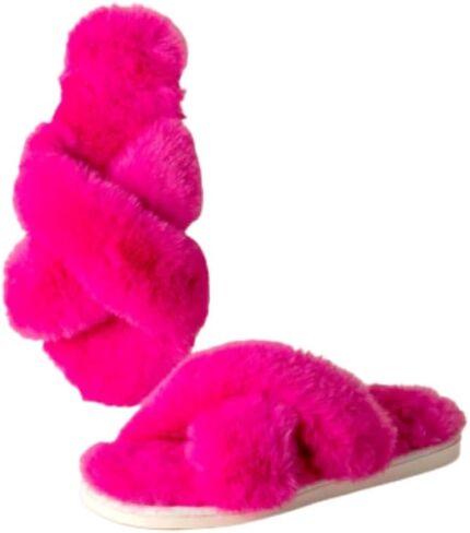 Shiraleah Christina Slippers, Magenta Slippers Criss Cross Fluffy Size L/XL in Saudi Arabia