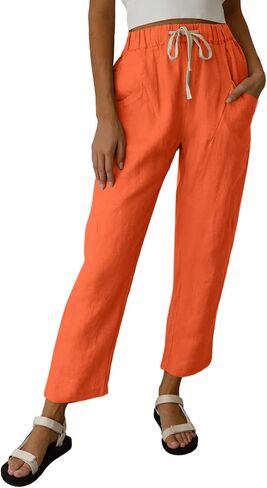 Vrtige Women's Drawstring Elastic High Waist Straight Leg Pants Trousers with Pockets in Saudi Arabia