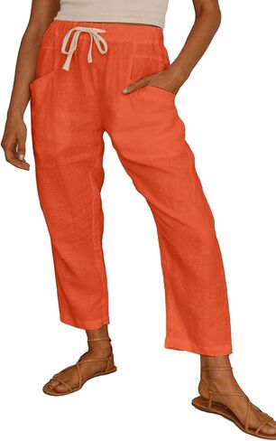 Vrtige Women's Drawstring Elastic High Waist Straight Leg Pants Trousers with Pockets in Saudi Arabia