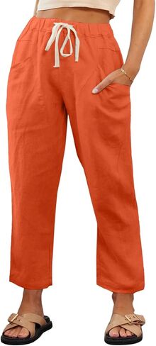 Vrtige Women's Drawstring Elastic High Waist Straight Leg Pants Trousers with Pockets in Saudi Arabia