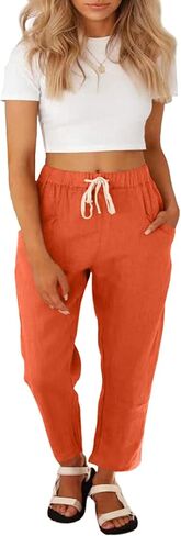 Vrtige Women's Drawstring Elastic High Waist Straight Leg Pants Trousers with Pockets in Saudi Arabia