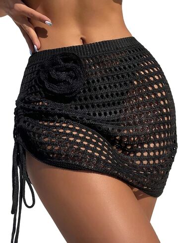 GORGLITTER Women's 3D Flower Crochet Cover Up Skirt Hollow Out Drawstring Swimsuit Beach Skirts in Saudi Arabia