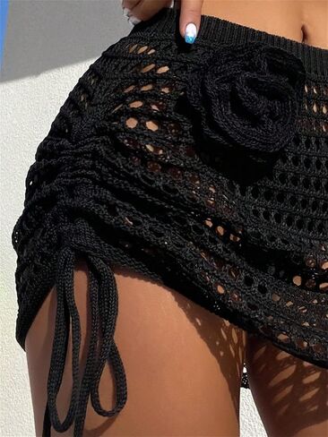 GORGLITTER Women's 3D Flower Crochet Cover Up Skirt Hollow Out Drawstring Swimsuit Beach Skirts in Saudi Arabia