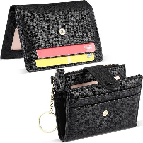 2 Pcs Slim Wallet for Women Gift Keychain Wallet Leather Bifold Credit Card Holder Wrist Wallet for Travel Zipper Coin Pocket ID Window in Saudi Arabia