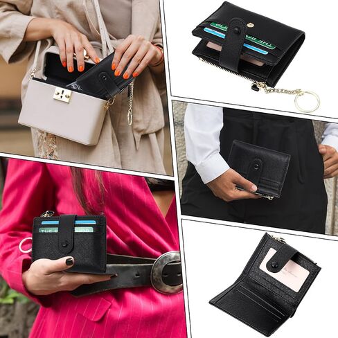 2 Pcs Slim Wallet for Women Gift Keychain Wallet Leather Bifold Credit Card Holder Wrist Wallet for Travel Zipper Coin Pocket ID Window in Saudi Arabia