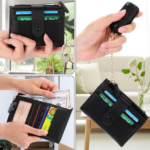 2 Pcs Slim Wallet for Women Gift Keychain Wallet Leather Bifold Credit Card Holder Wrist Wallet for Travel Zipper Coin Pocket ID Window in Saudi Arabia