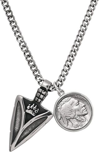 Coin Pendant Buffalo Nickel Arrowhead Stainless Steel With 23 inch S-Curb Chain Necklace in Saudi Arabia
