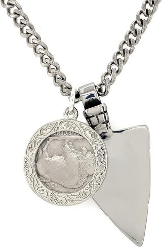 Coin Pendant Buffalo Nickel Arrowhead Stainless Steel With 23 inch S-Curb Chain Necklace in Saudi Arabia