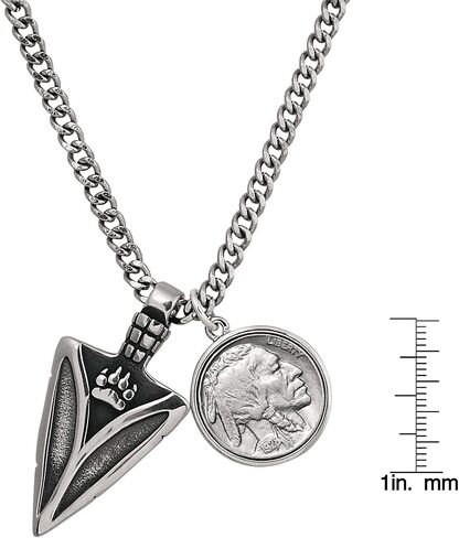 Coin Pendant Buffalo Nickel Arrowhead Stainless Steel With 23 inch S-Curb Chain Necklace in Saudi Arabia