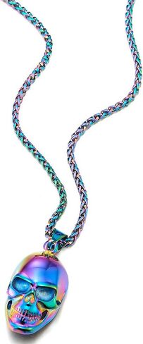COOLSTEELANDBEYOND Stainless Steel Colorful Skull Pendant Necklace for Mens Women Polished with 23.6 inches Wheat Chain in Saudi Arabia
