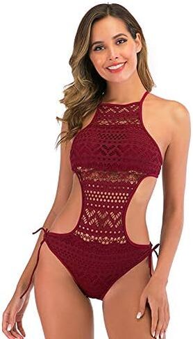 RainRing Womens Sexy Hollow Out Swimsuit,Cut Out Backless Halter Bathing Suit,Back Cross Lace-up Swimwear for Women in Saudi Arabia