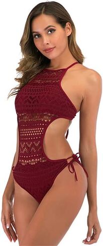 RainRing Womens Sexy Hollow Out Swimsuit,Cut Out Backless Halter Bathing Suit,Back Cross Lace-up Swimwear for Women in Saudi Arabia