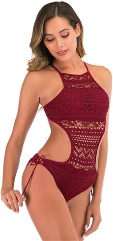 RainRing Womens Sexy Hollow Out Swimsuit,Cut Out Backless Halter Bathing Suit,Back Cross Lace-up Swimwear for Women in Saudi Arabia