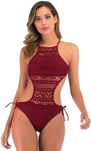 RainRing Womens Sexy Hollow Out Swimsuit,Cut Out Backless Halter Bathing Suit,Back Cross Lace-up Swimwear for Women in Saudi Arabia
