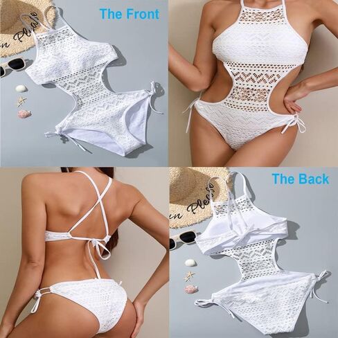 RainRing Womens Sexy Hollow Out Swimsuit,Cut Out Backless Halter Bathing Suit,Back Cross Lace-up Swimwear for Women in Saudi Arabia