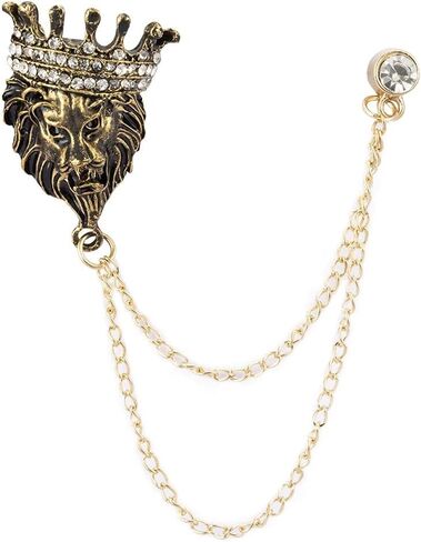 اسد متوج مع دبوس قبعة بسلسلة تعليق، دبوس طية صدر السترة، اكسسوارات شارة كاب للرجال، قياسي، مينا بدون احجار كريمة in Kuwait