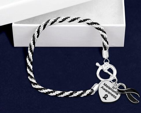 Melanoma Black Ribbon Rope Bracelet - Black Ribbon Bracelet for Melona Awareness - Perfect for support Groups & Fundraisers! in Saudi Arabia