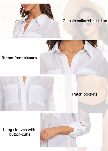 سترة سباحة نسائية من Moss Rose لتغطية الشاطئ، سترة بيكيني للشاطئ، قميص كاجوال بأزرار سفلية للعطلات الصيفية in Kuwait