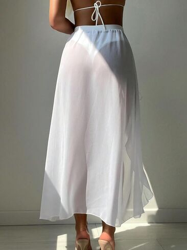 OYOANGLE Women's Mesh Sheer Split Thigh Ruffle Trim Beach Maxi Skirts Cover Up Beachwear in Saudi Arabia