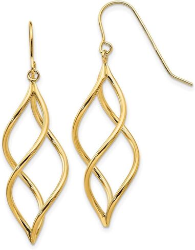 Polished Twisted Shepherd Hook Dangle Earrings in Real 14k Gold in Saudi Arabia