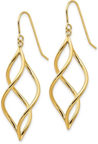 Polished Twisted Shepherd Hook Dangle Earrings in Real 14k Gold in Saudi Arabia