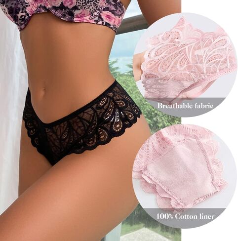 PHOLEEY Womens Plus Size Sexy Underwear Seamless Bikini Lace Underwear Cheeky Panties for Women 3 Pack in Saudi Arabia