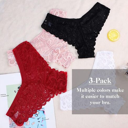 PHOLEEY Womens Plus Size Sexy Underwear Seamless Bikini Lace Underwear Cheeky Panties for Women 3 Pack in Saudi Arabia