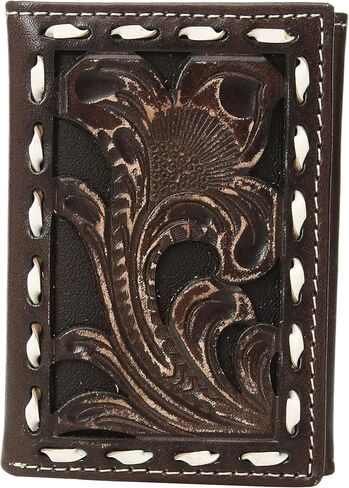 ARIAT Unisex-Adult's Floral Inlay Buck Edge Trifold Wallet, Brown in Saudi Arabia