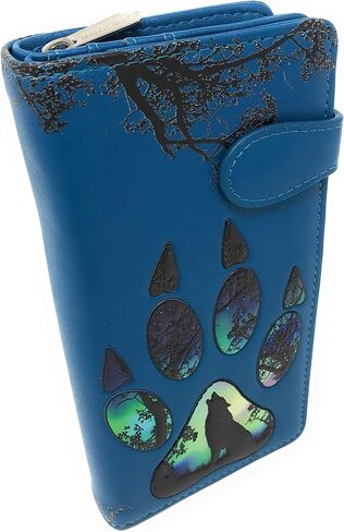 Shag Wear Wolf Paw Large Animal Wallet for Women Vegan Faux Leather 7" Blue in Saudi Arabia