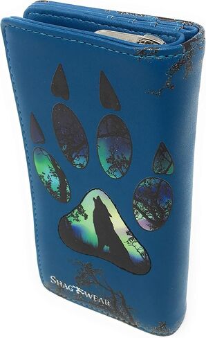 Shag Wear Wolf Paw Large Animal Wallet for Women Vegan Faux Leather 7" Blue in Saudi Arabia