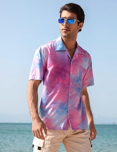 ELETOP Men's Hawaiian Shirt Quick Dry Tropical Beach Shirts Short Sleeve Aloha Holiday Casual Cuban Shirts in Saudi Arabia