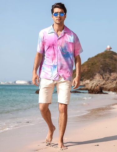ELETOP Men's Hawaiian Shirt Quick Dry Tropical Beach Shirts Short Sleeve Aloha Holiday Casual Cuban Shirts in Saudi Arabia