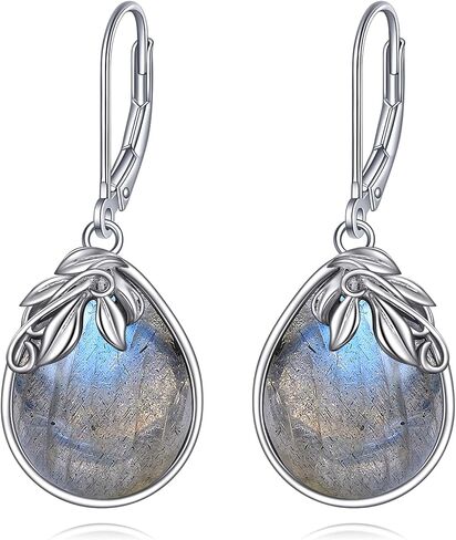 Labradorite Earrings Sterling Silver Leave Labradorite Teardrop Earrings Natural Gemstone Dangle Drop Earrings Labradorite Jewelry Gift for Women Teens Girls in Saudi Arabia
