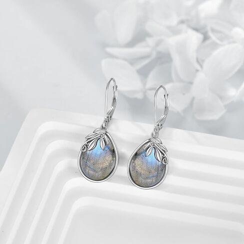 Labradorite Earrings Sterling Silver Leave Labradorite Teardrop Earrings Natural Gemstone Dangle Drop Earrings Labradorite Jewelry Gift for Women Teens Girls in Saudi Arabia