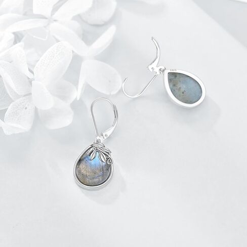 Labradorite Earrings Sterling Silver Leave Labradorite Teardrop Earrings Natural Gemstone Dangle Drop Earrings Labradorite Jewelry Gift for Women Teens Girls in Saudi Arabia