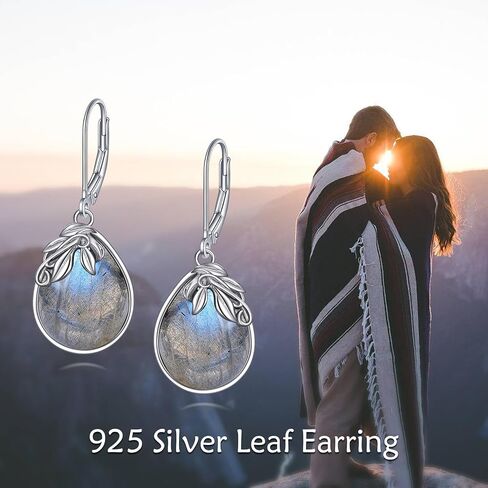 Labradorite Earrings Sterling Silver Leave Labradorite Teardrop Earrings Natural Gemstone Dangle Drop Earrings Labradorite Jewelry Gift for Women Teens Girls in Saudi Arabia