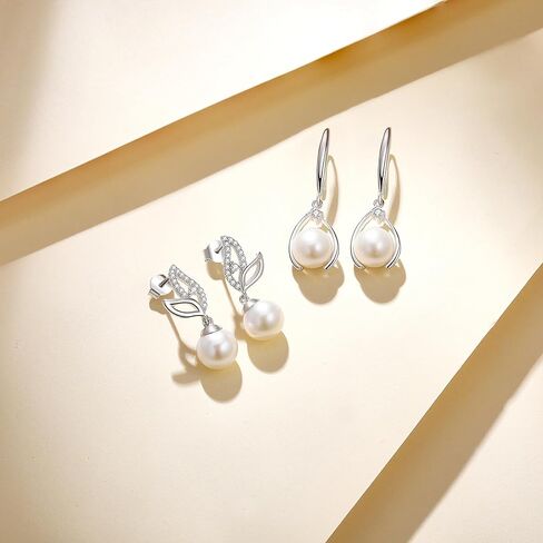 FANCIME Pearl Earrings 925 Sterling Silver Leaf Pearl Stud Earrings Dangle Earrings with Genuine Quality 8.5-9mm Freshwater Cultured Pearls Fine Pearl Jewelry for Women in Saudi Arabia